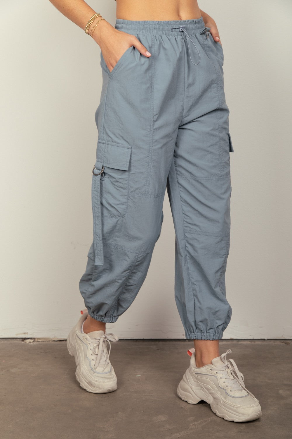 VERY J Elastic Waist Woven Cargo Pants - Tote and Lounge