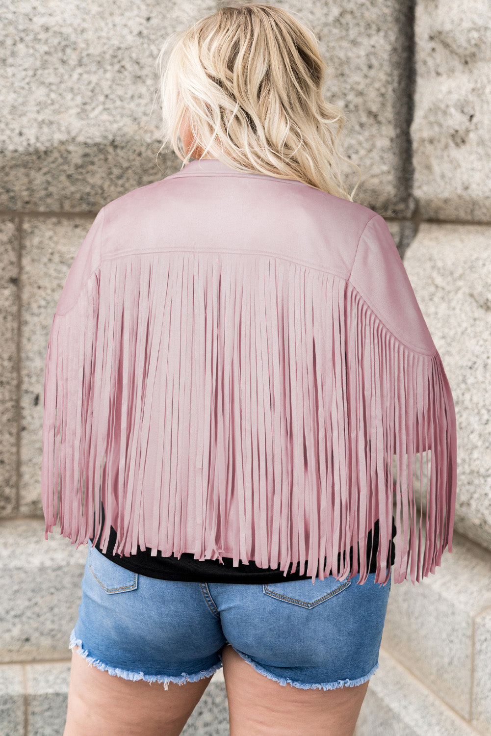 Plus Size Fringe Open Front Jacket - Tote and Lounge