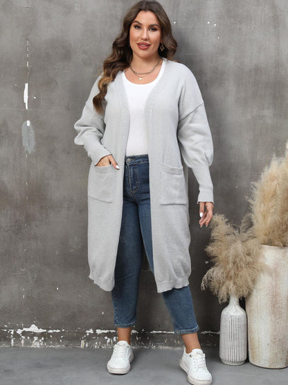 Plus Size Long Sleeve Pocketed Cardigan - Tote and Lounge