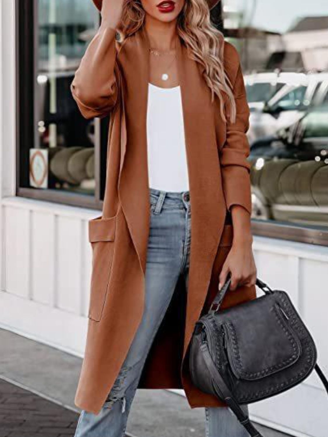 Open Front Dropped Shoulder Outerwear - Tote and Lounge