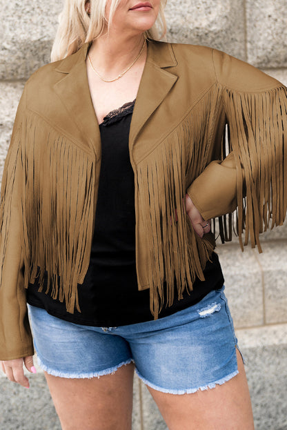 Plus Size Fringe Open Front Jacket - Tote and Lounge