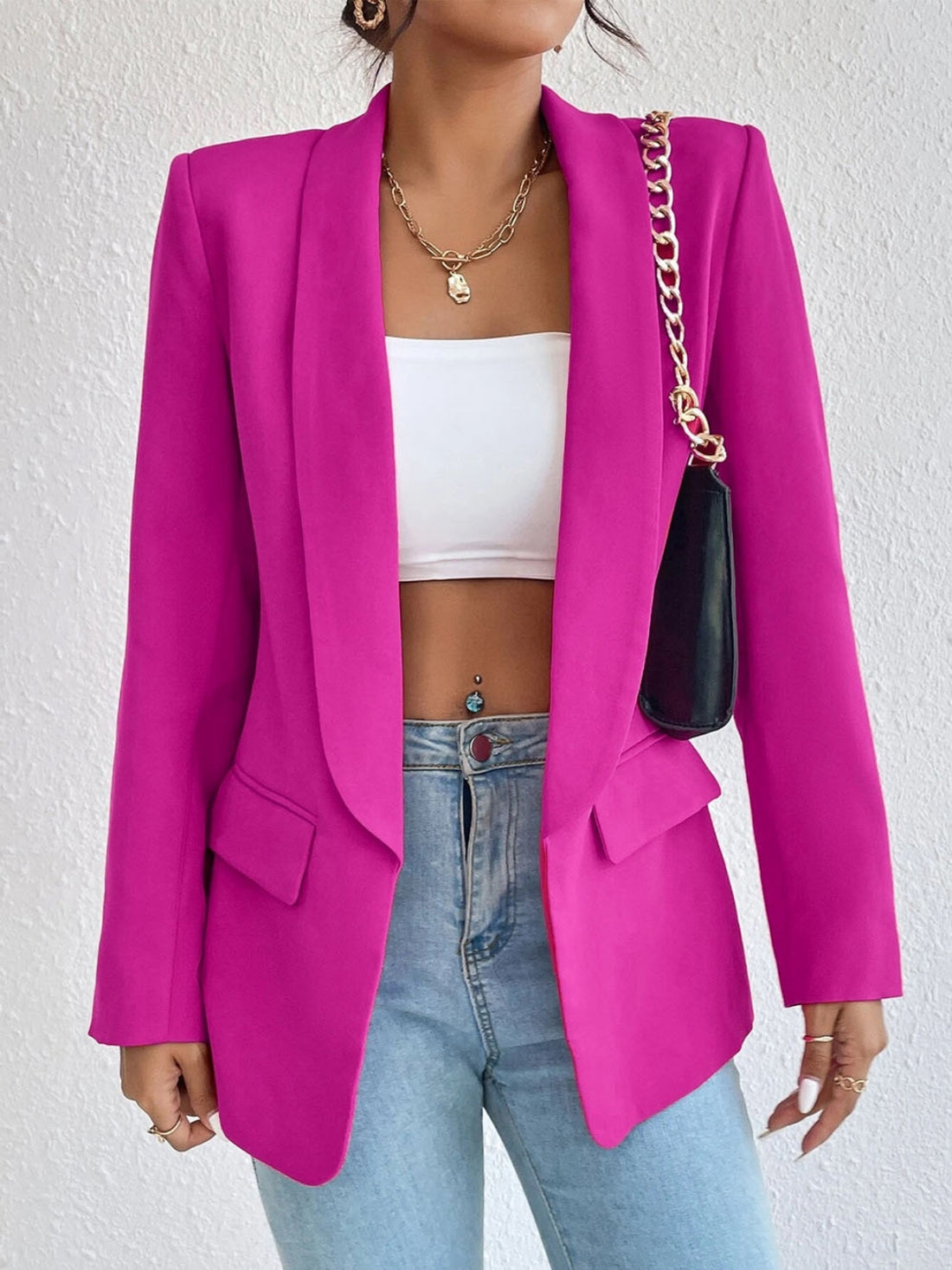 Shawl Collar Long Sleeve Blazer - Tote and Lounge