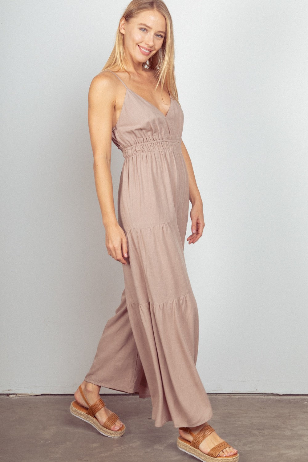 VERY J Sleeveless Ruched Wide Leg Jumpsuit - Tote and Lounge