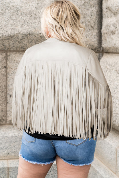 Plus Size Fringe Open Front Jacket - Tote and Lounge